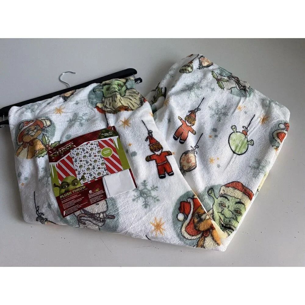 Shrek Christmas Throw Blanket‎ 50 X 70” Donkey Puss N Boots Gingie Holiday NEW
